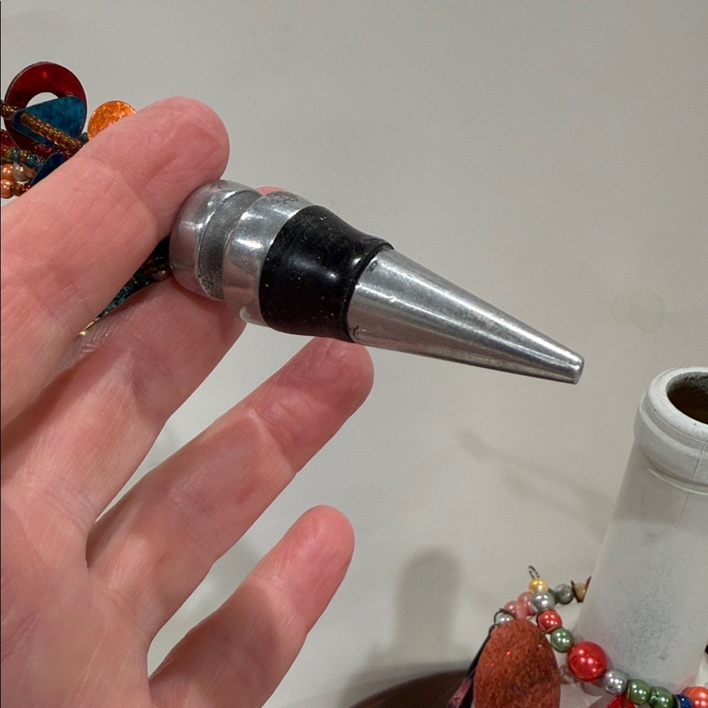 Decorative White Wine Bottle With Fireworks Beaded Stopper & Beads, Sequins Wrap - Picture 13 of 17